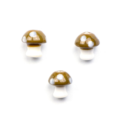 12 x 10mm Glass Mushroom Bead - Opaque Brown