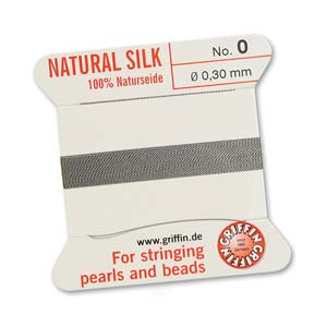 Size0 (.3mm) - 100% Natural Silk Bead Cord - Grey