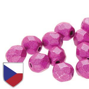 4mm FIRE POLISHED Bead (Czech Shield) - Metal Luster Hot Pink