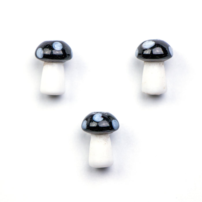 12 x 10mm Ceramic Mushroom Bead - Opaque Black