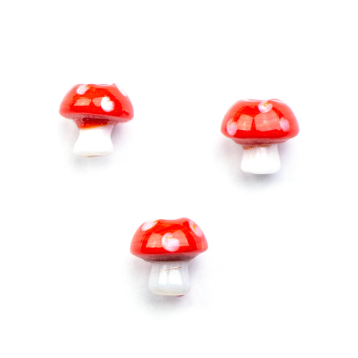 12 x 10mm Glass Mushroom Bead - Opaque Red