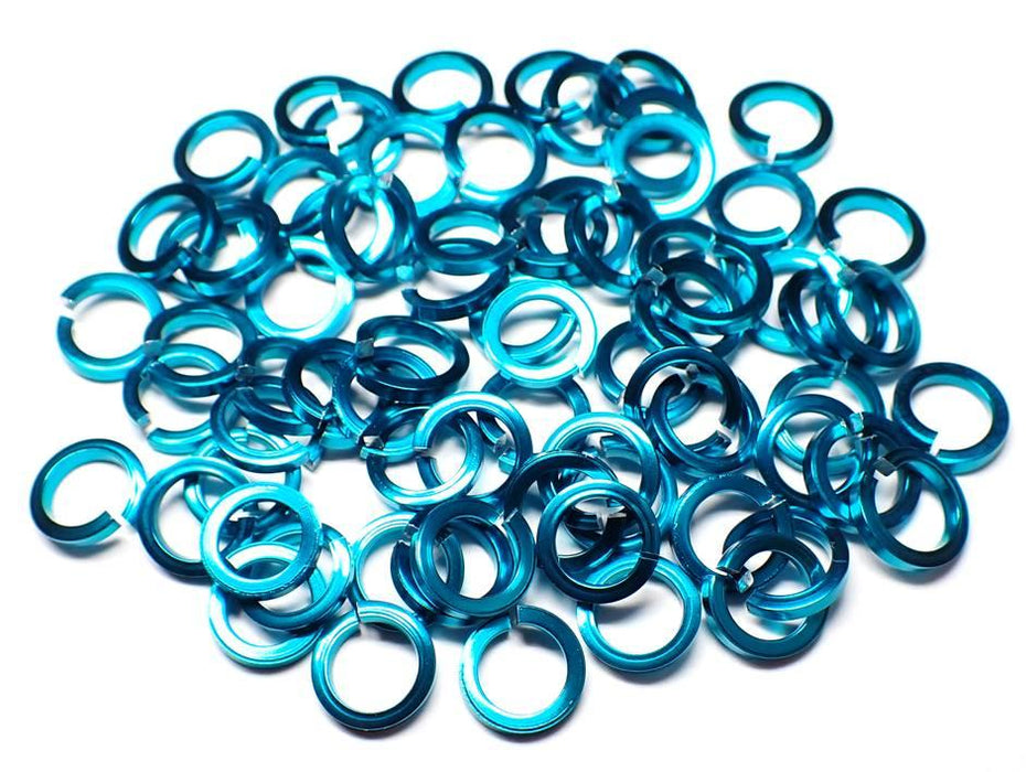 18swg (1.2mm) 3/16in. (5.0mm) ID Square Wire Anodized Aluminum Jump Rings - Teal