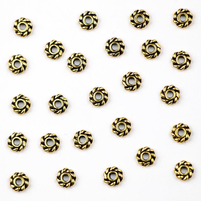 4mm Twist HEISHA Beads (1.0mm ID) - Antique Gold Plate
